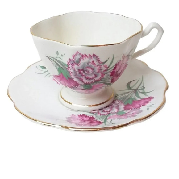 Vintage Crownford Carnations Flower Cup/Saucer - Picture 1 of 5
